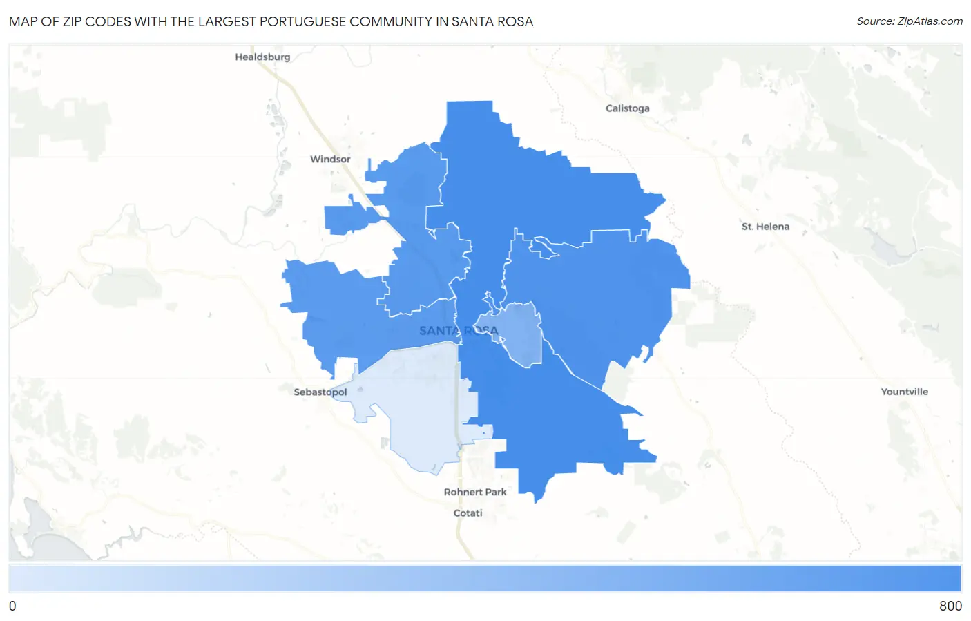 Zip Codes with the Largest Portuguese Community in Santa Rosa Map