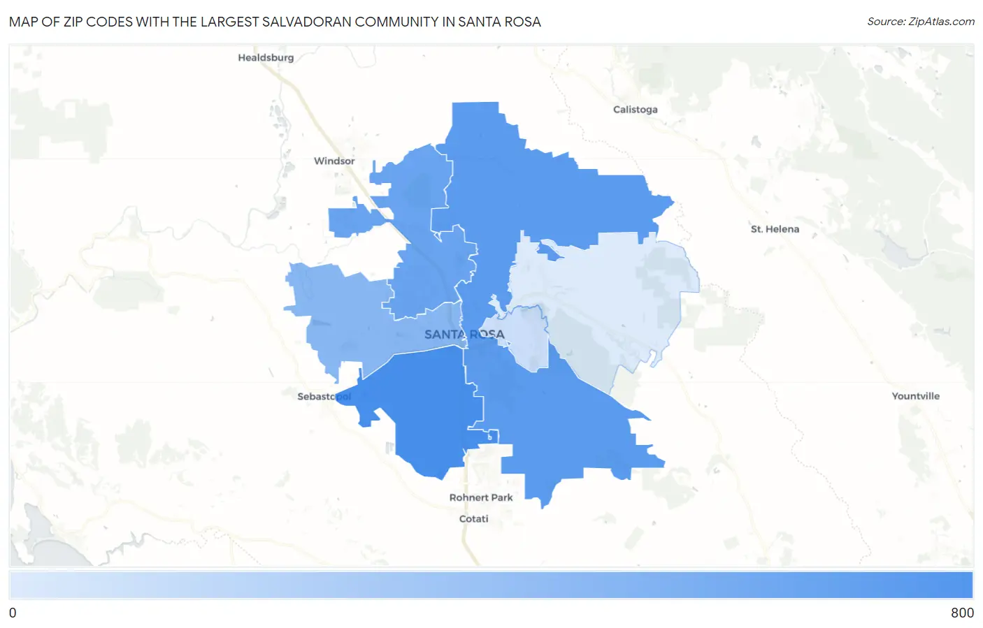 Zip Codes with the Largest Salvadoran Community in Santa Rosa Map
