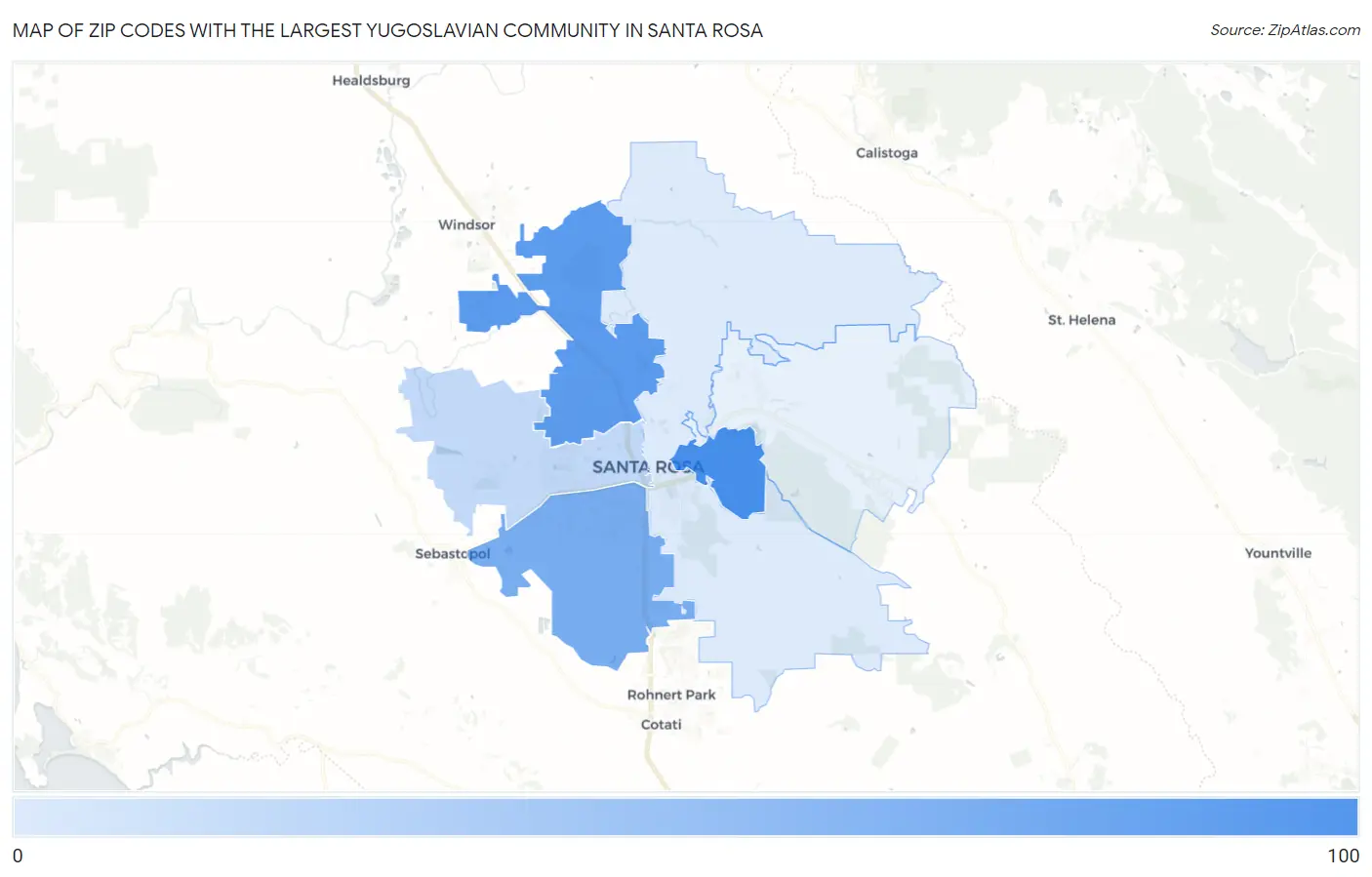 Zip Codes with the Largest Yugoslavian Community in Santa Rosa Map