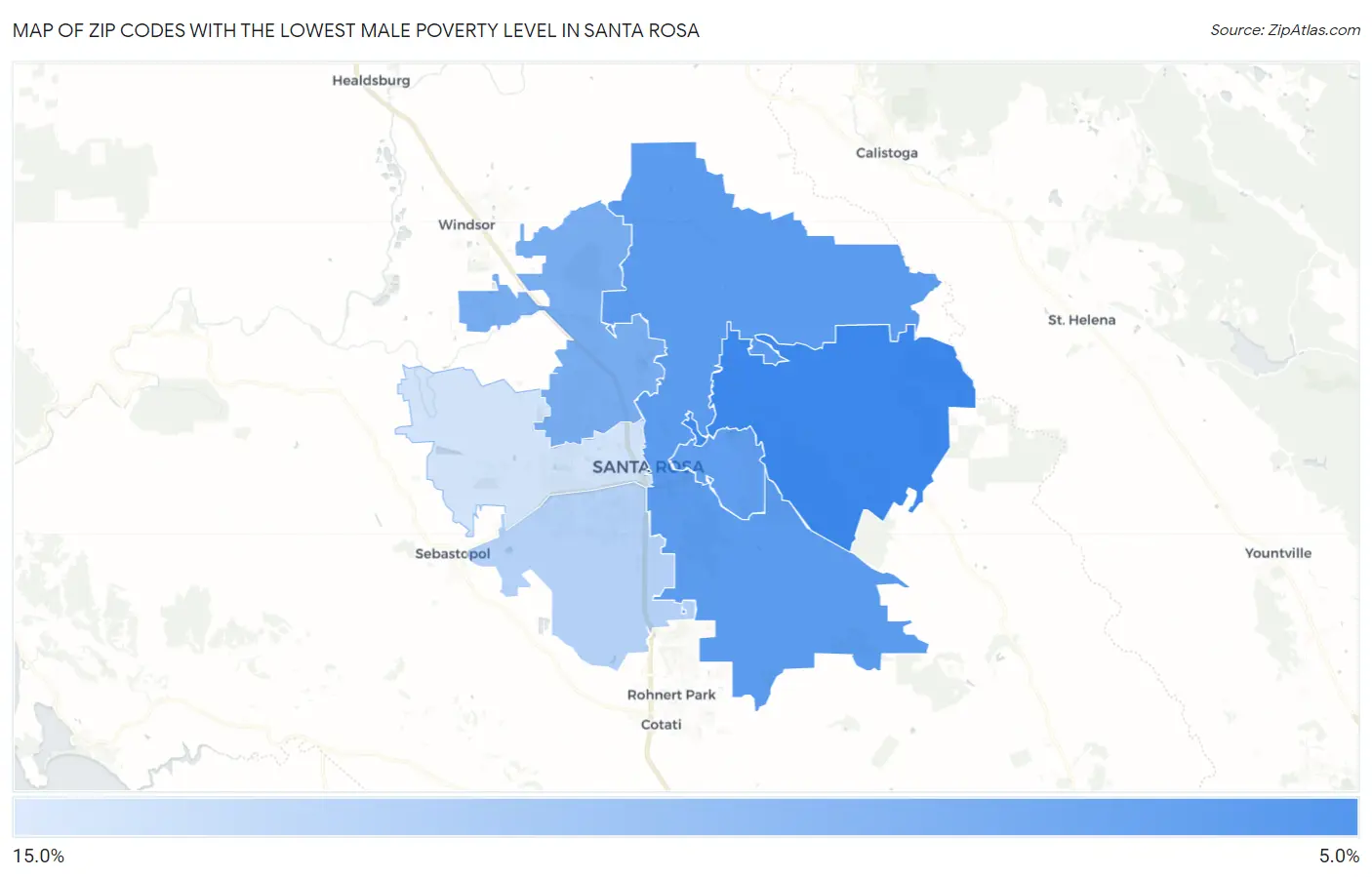 Zip Codes with the Lowest Male Poverty Level in Santa Rosa Map