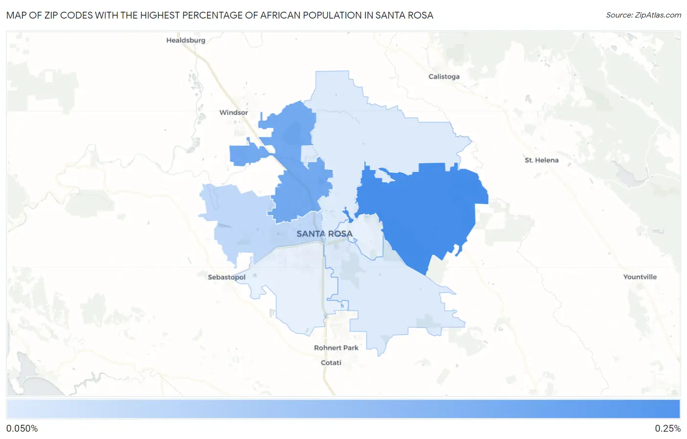 Zip Codes with the Highest Percentage of African Population in Santa Rosa Map