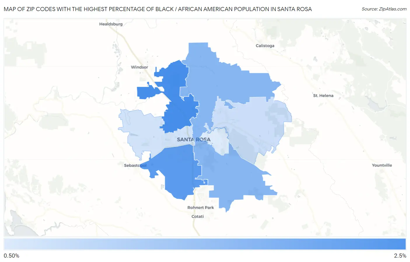 Zip Codes with the Highest Percentage of Black / African American Population in Santa Rosa Map