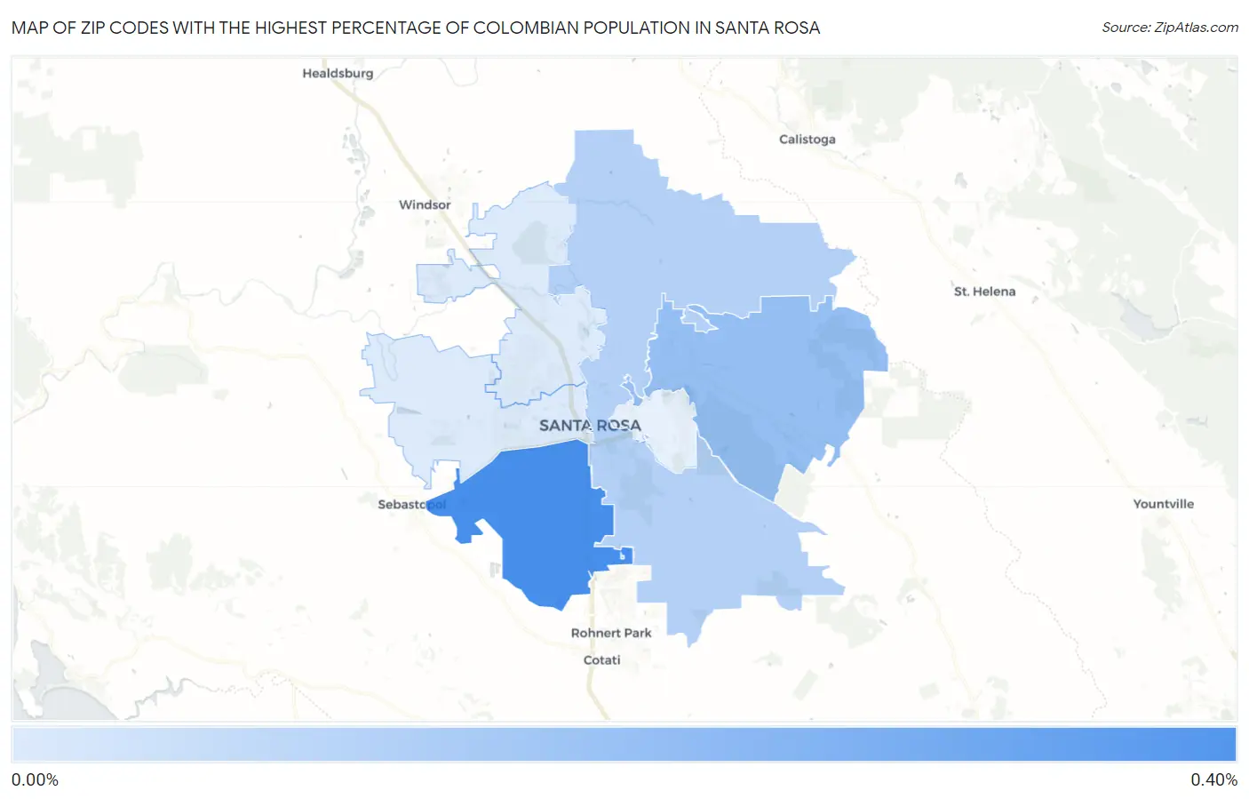 Zip Codes with the Highest Percentage of Colombian Population in Santa Rosa Map