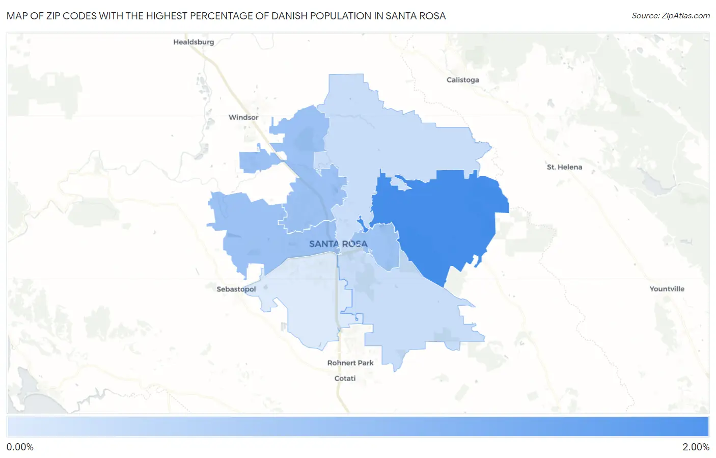 Zip Codes with the Highest Percentage of Danish Population in Santa Rosa Map