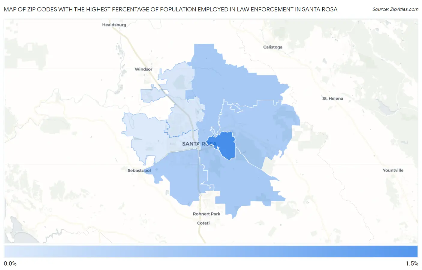 Zip Codes with the Highest Percentage of Population Employed in Law Enforcement in Santa Rosa Map