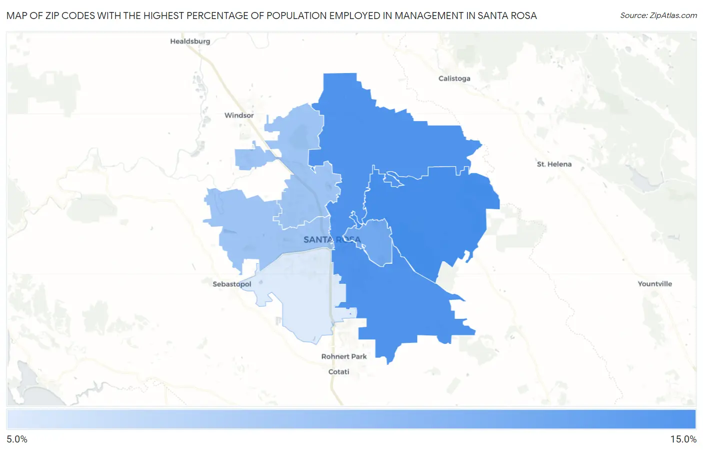 Zip Codes with the Highest Percentage of Population Employed in Management in Santa Rosa Map
