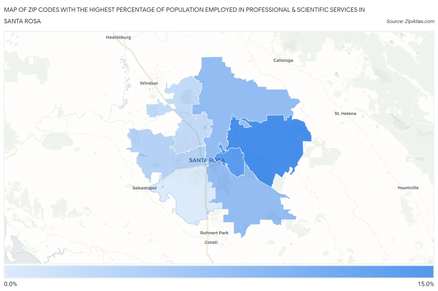 Zip Codes with the Highest Percentage of Population Employed in Professional & Scientific Services in Santa Rosa Map