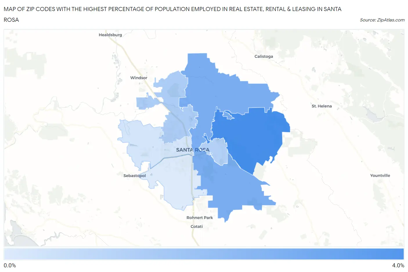 Zip Codes with the Highest Percentage of Population Employed in Real Estate, Rental & Leasing in Santa Rosa Map