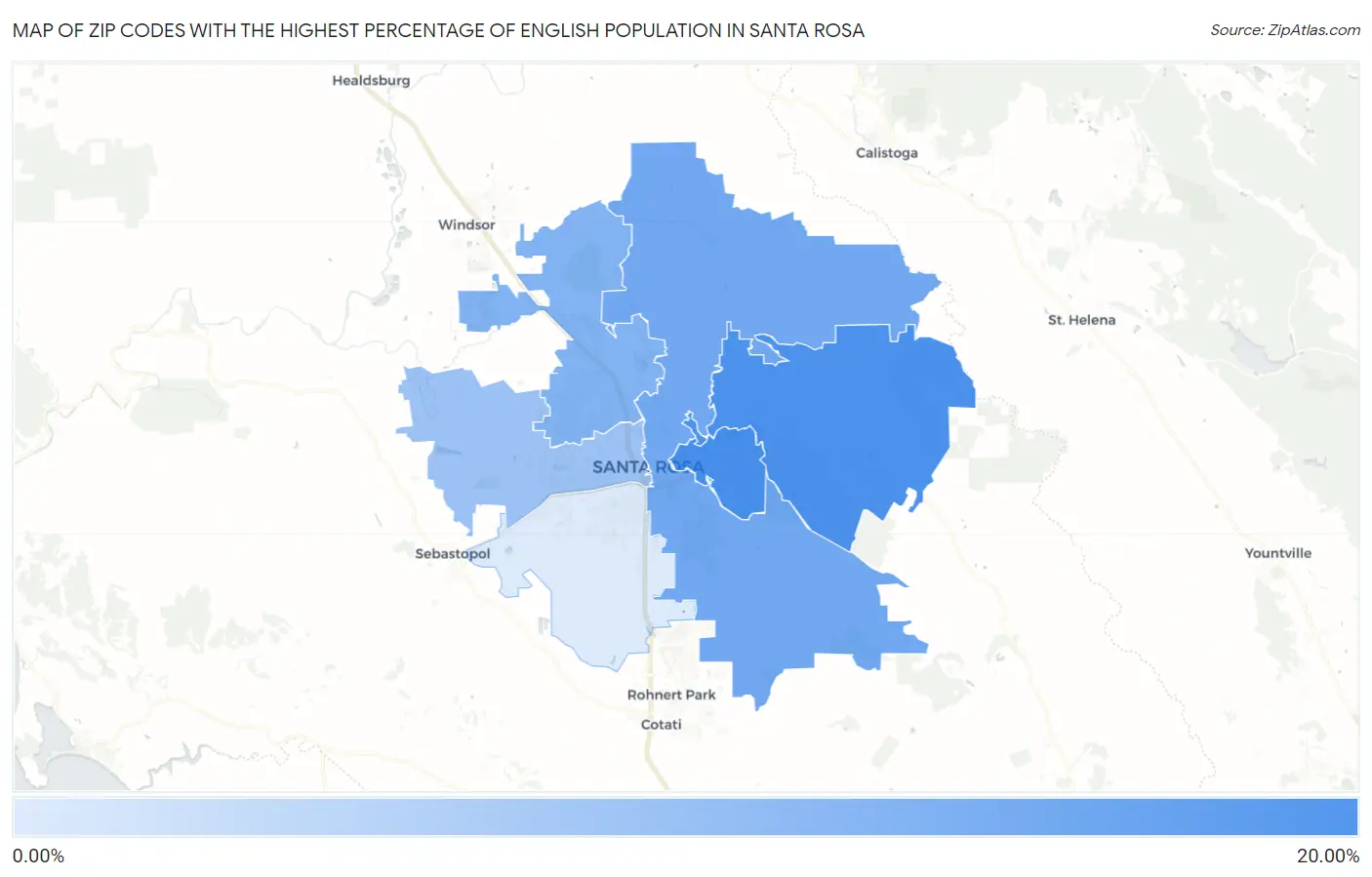 Zip Codes with the Highest Percentage of English Population in Santa Rosa Map