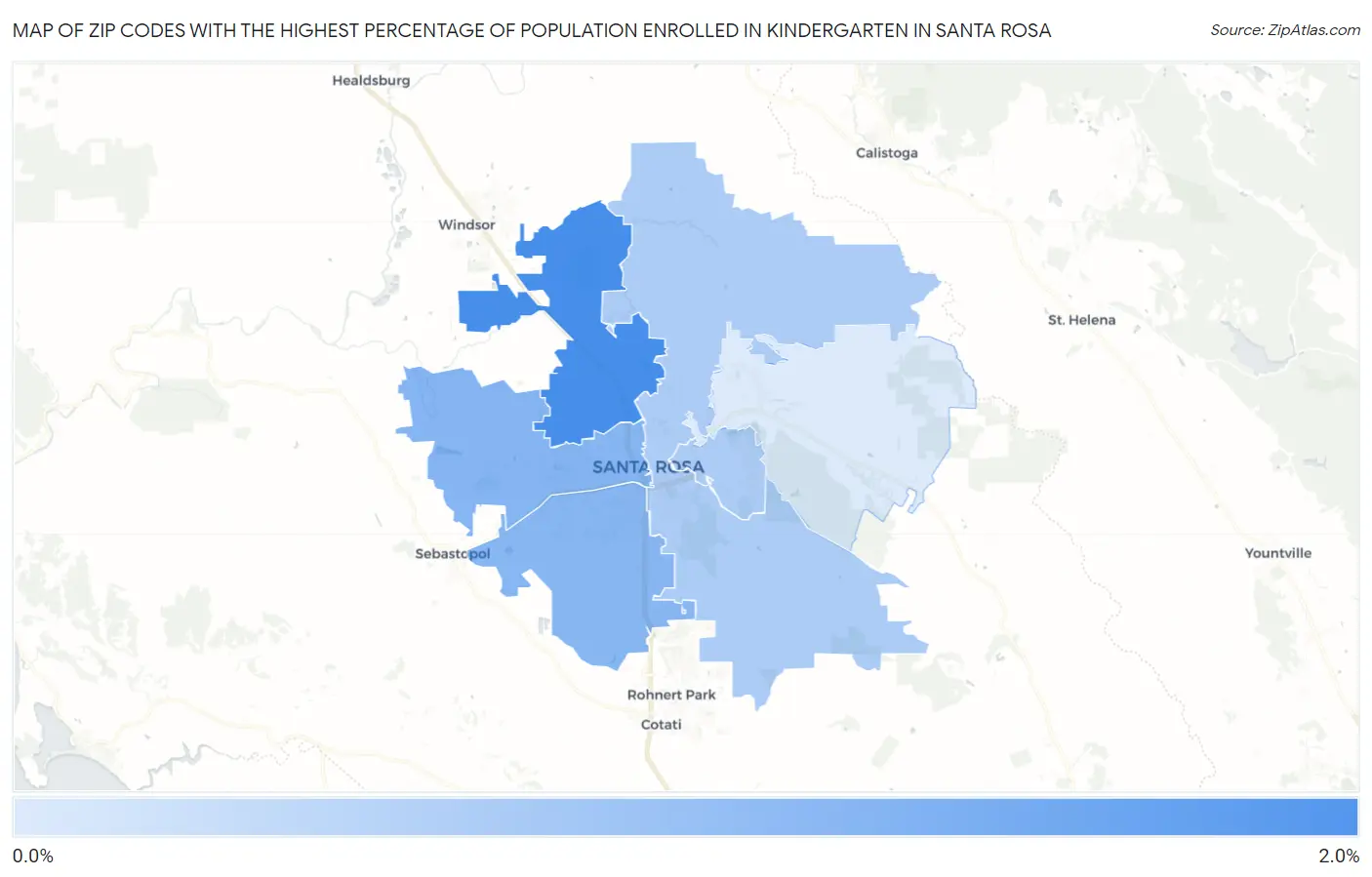 Zip Codes with the Highest Percentage of Population Enrolled in Kindergarten in Santa Rosa Map