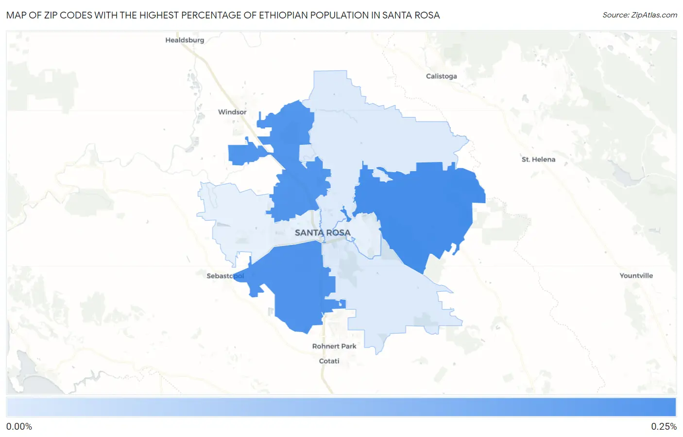 Zip Codes with the Highest Percentage of Ethiopian Population in Santa Rosa Map