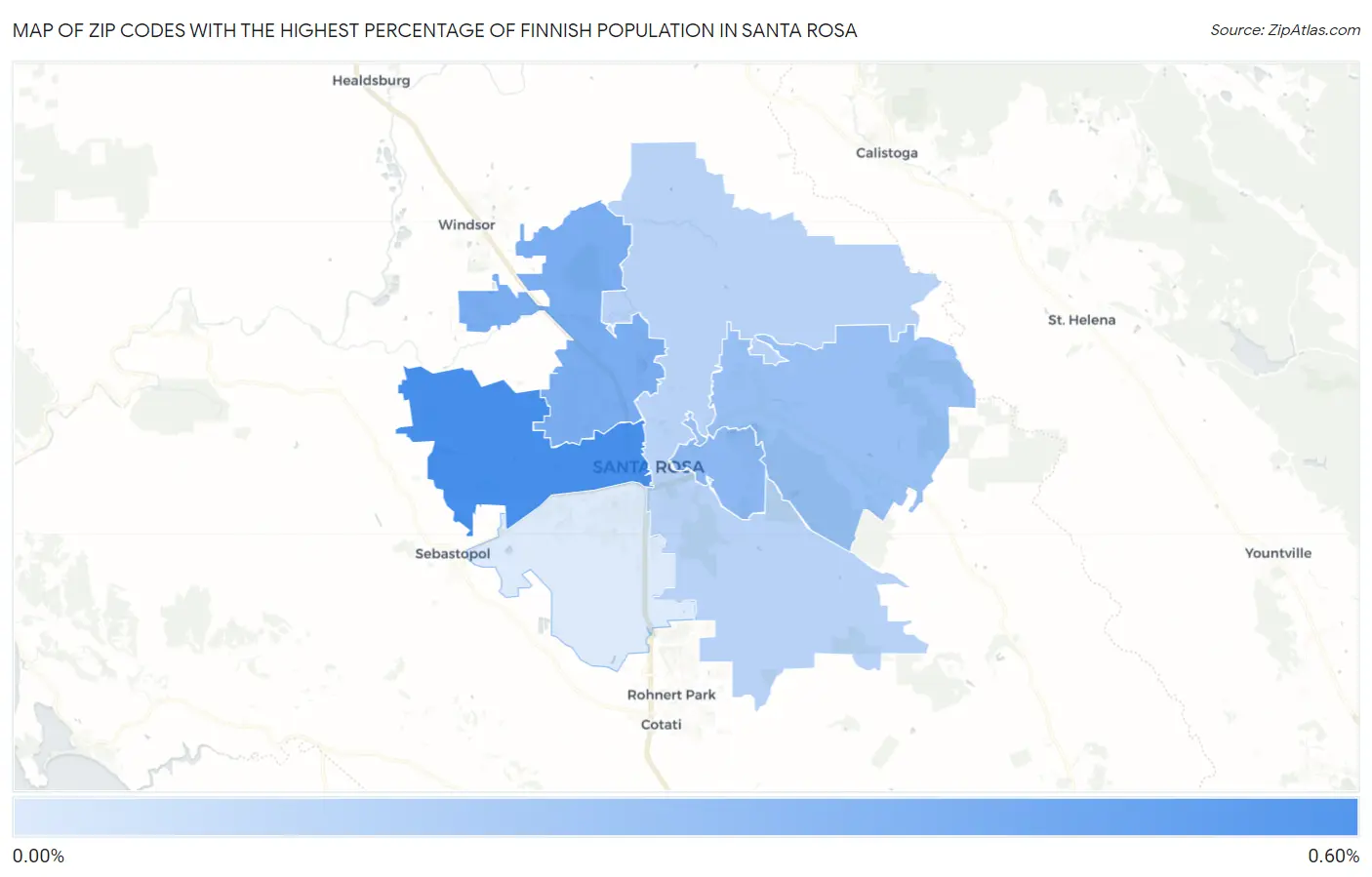 Zip Codes with the Highest Percentage of Finnish Population in Santa Rosa Map