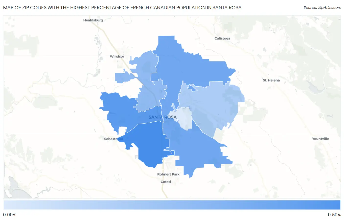 Zip Codes with the Highest Percentage of French Canadian Population in Santa Rosa Map
