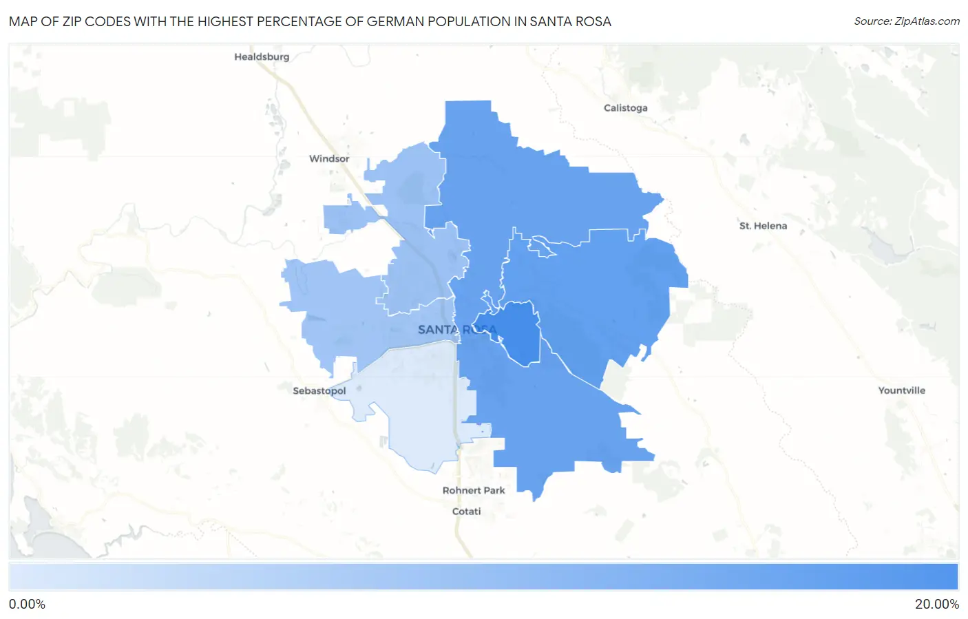 Zip Codes with the Highest Percentage of German Population in Santa Rosa Map