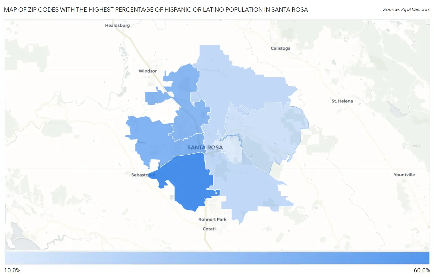 Zip Codes with the Highest Percentage of Hispanic or Latino Population in Santa Rosa Map