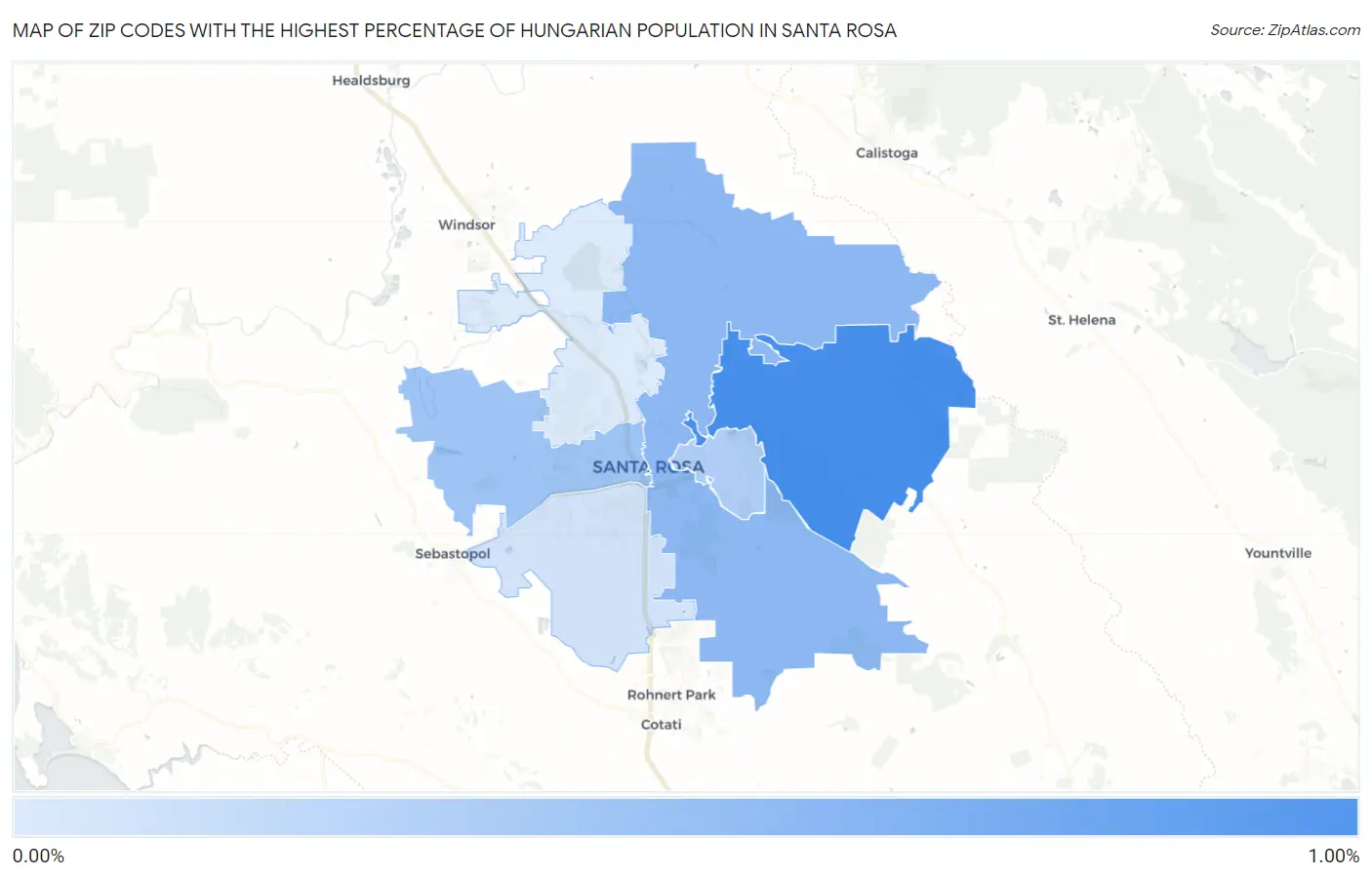 Zip Codes with the Highest Percentage of Hungarian Population in Santa Rosa Map