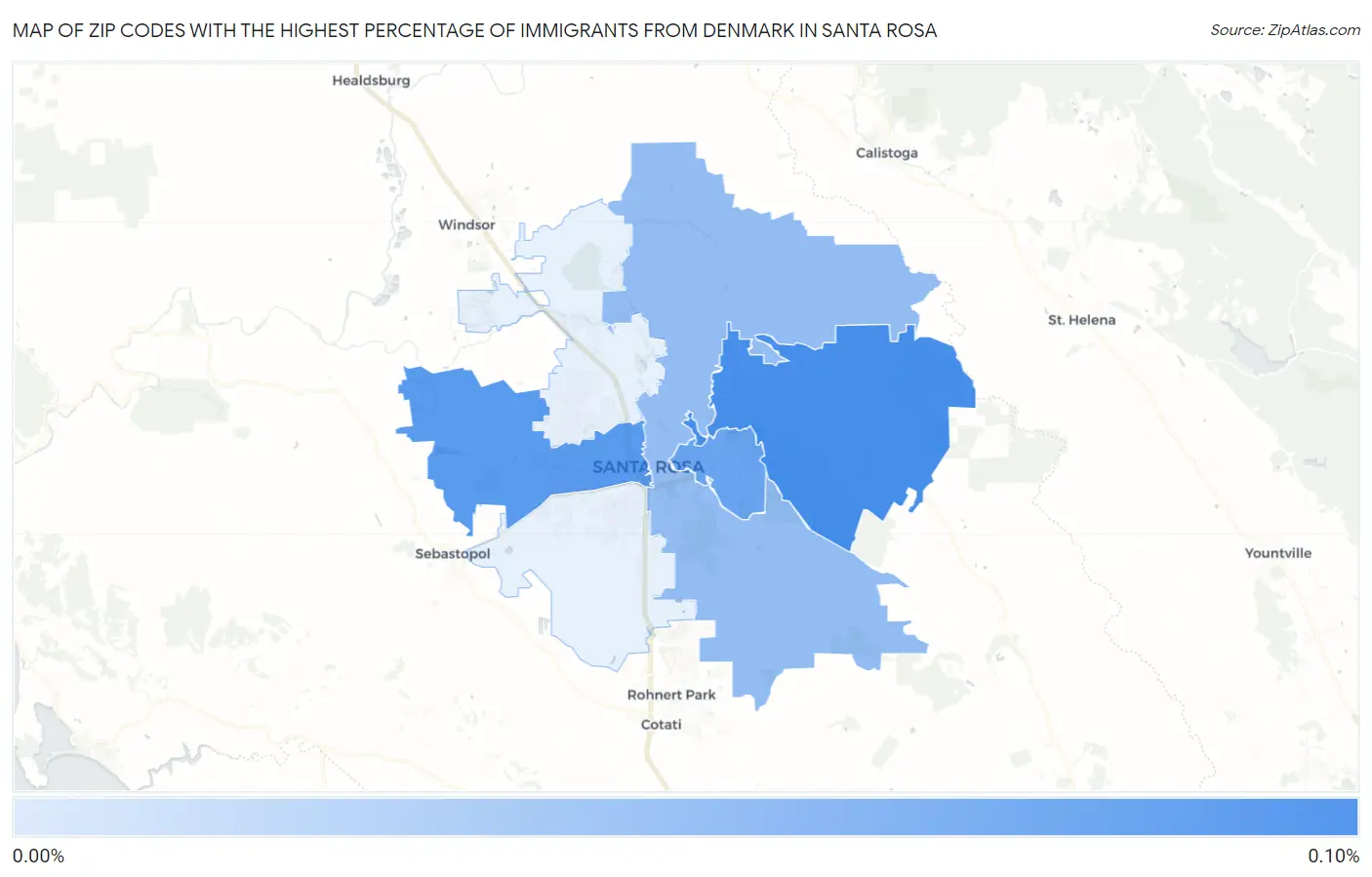 Zip Codes with the Highest Percentage of Immigrants from Denmark in Santa Rosa Map