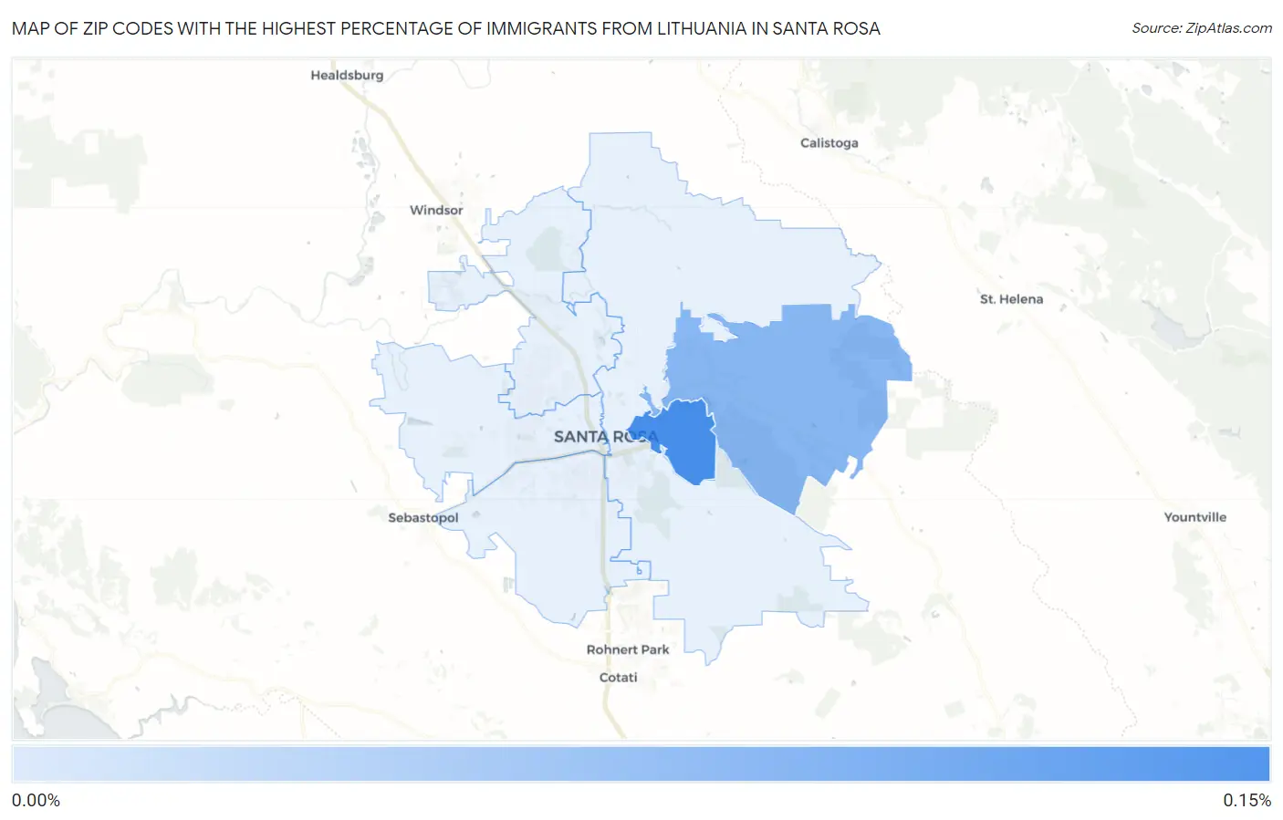 Zip Codes with the Highest Percentage of Immigrants from Lithuania in Santa Rosa Map