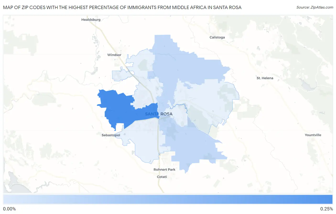 Zip Codes with the Highest Percentage of Immigrants from Middle Africa in Santa Rosa Map