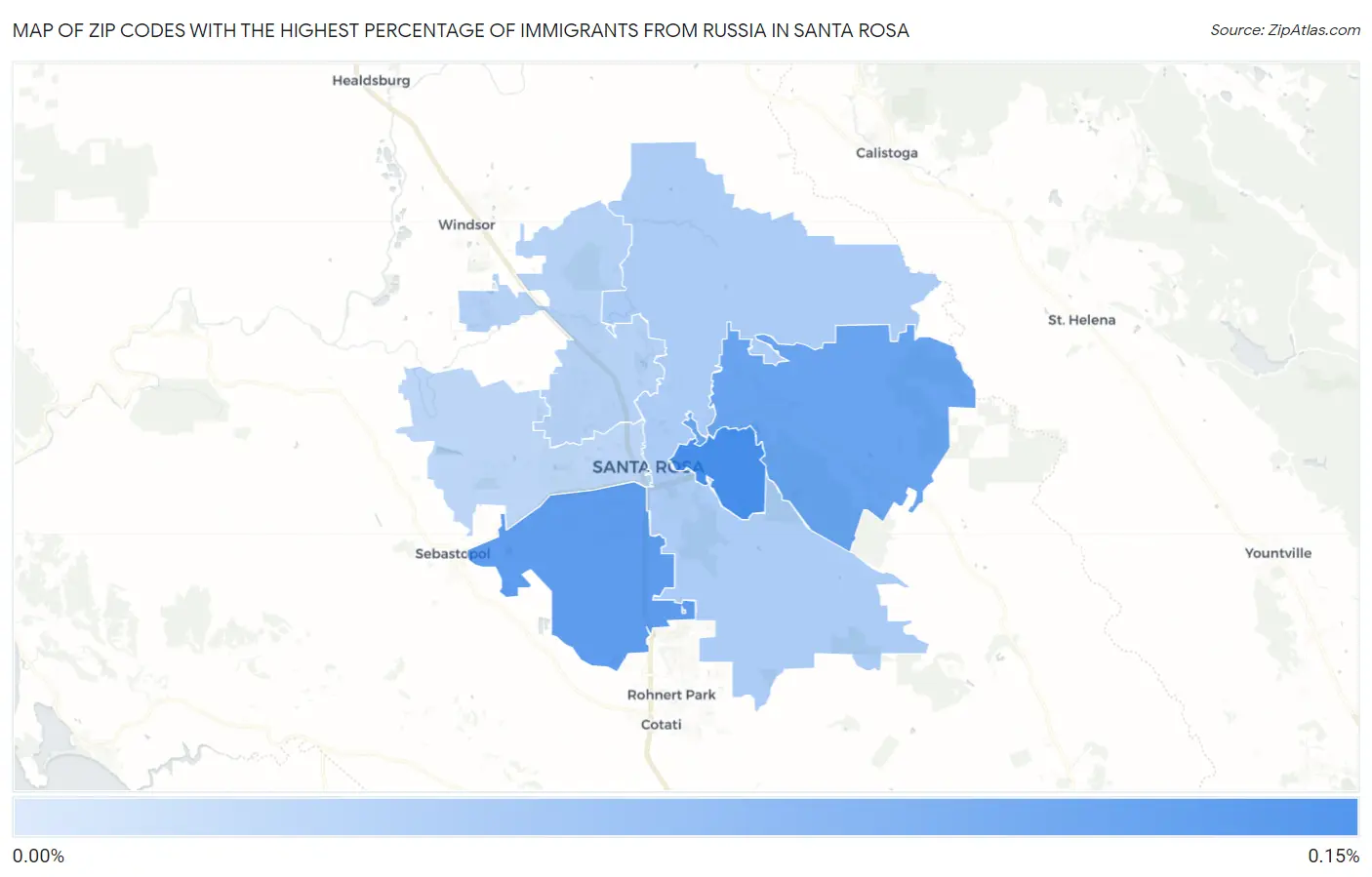 Zip Codes with the Highest Percentage of Immigrants from Russia in Santa Rosa Map