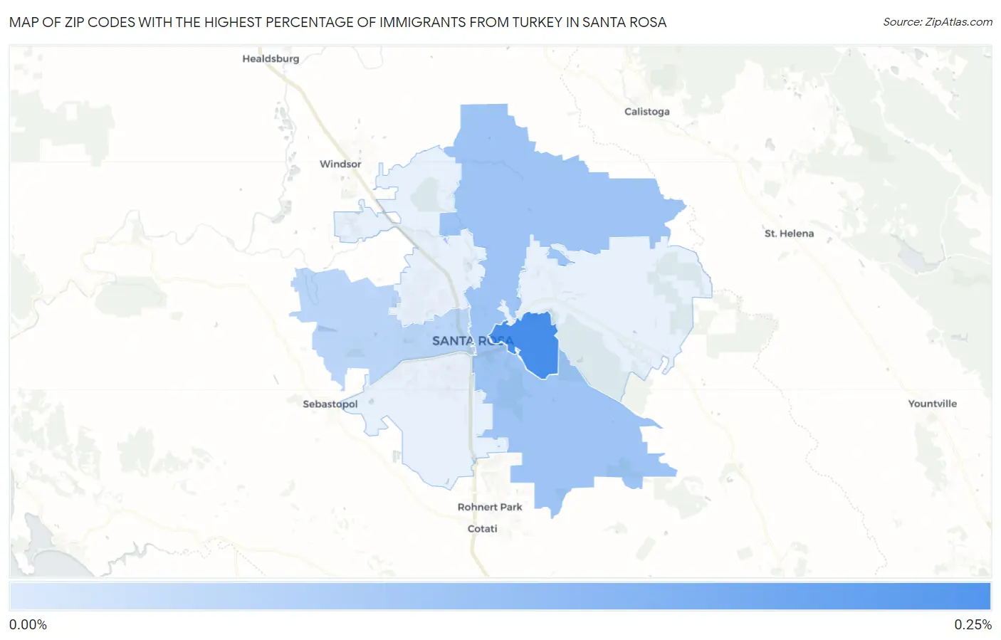 Zip Codes with the Highest Percentage of Immigrants from Turkey in Santa Rosa Map