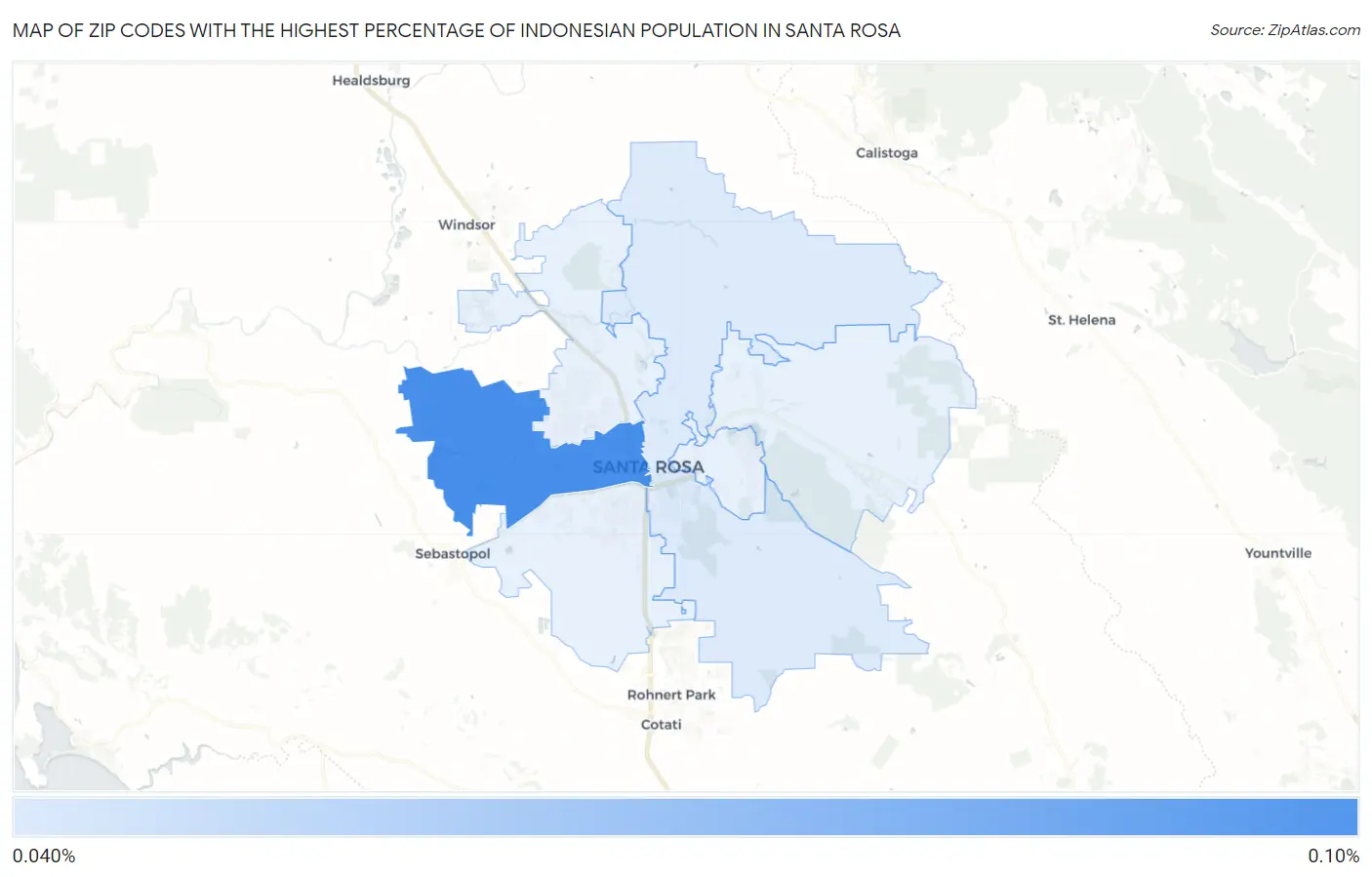 Zip Codes with the Highest Percentage of Indonesian Population in Santa Rosa Map