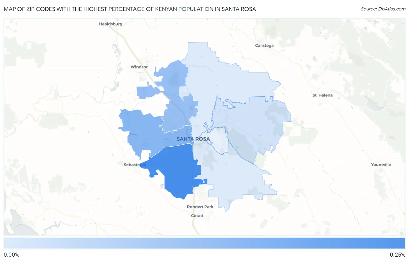 Zip Codes with the Highest Percentage of Kenyan Population in Santa Rosa Map
