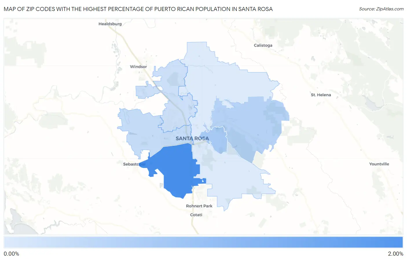 Zip Codes with the Highest Percentage of Puerto Rican Population in Santa Rosa Map