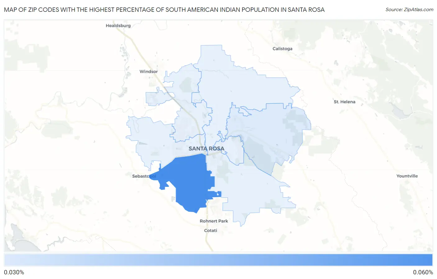 Zip Codes with the Highest Percentage of South American Indian Population in Santa Rosa Map
