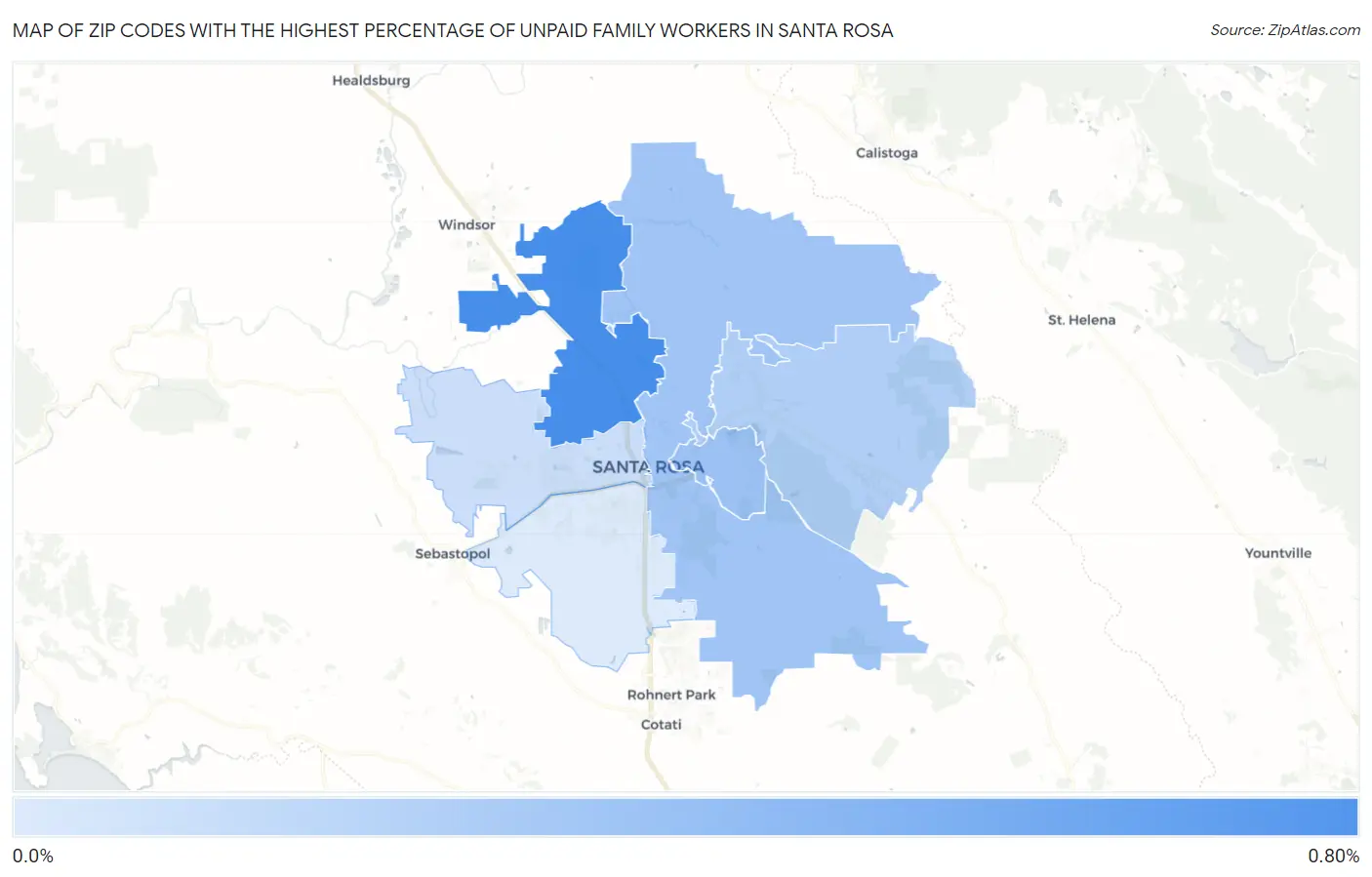 Zip Codes with the Highest Percentage of Unpaid Family Workers in Santa Rosa Map