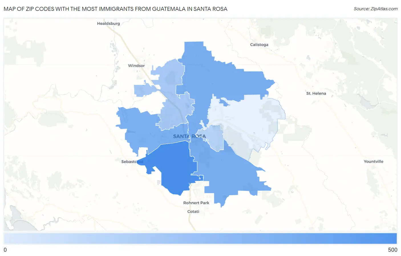 Zip Codes with the Most Immigrants from Guatemala in Santa Rosa Map