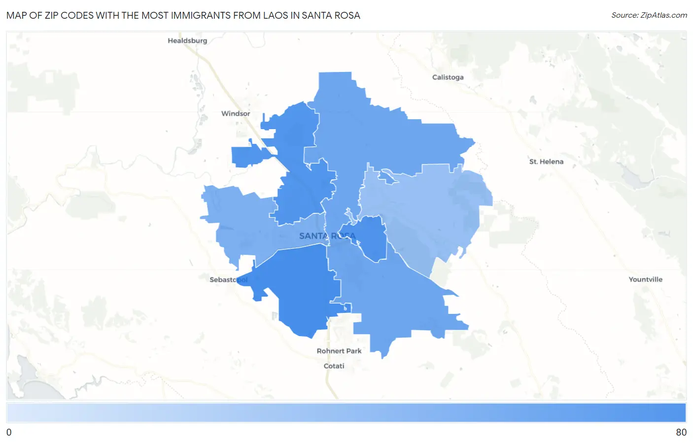 Zip Codes with the Most Immigrants from Laos in Santa Rosa Map