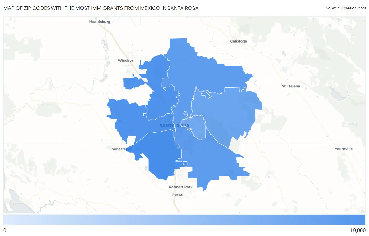 Zip Codes with the Most Immigrants from Mexico in Santa Rosa Map