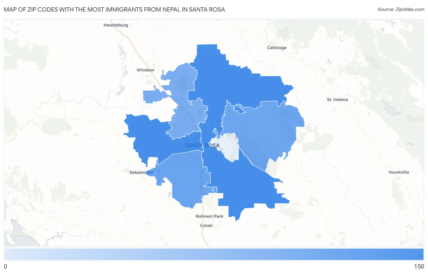Zip Codes with the Most Immigrants from Nepal in Santa Rosa Map