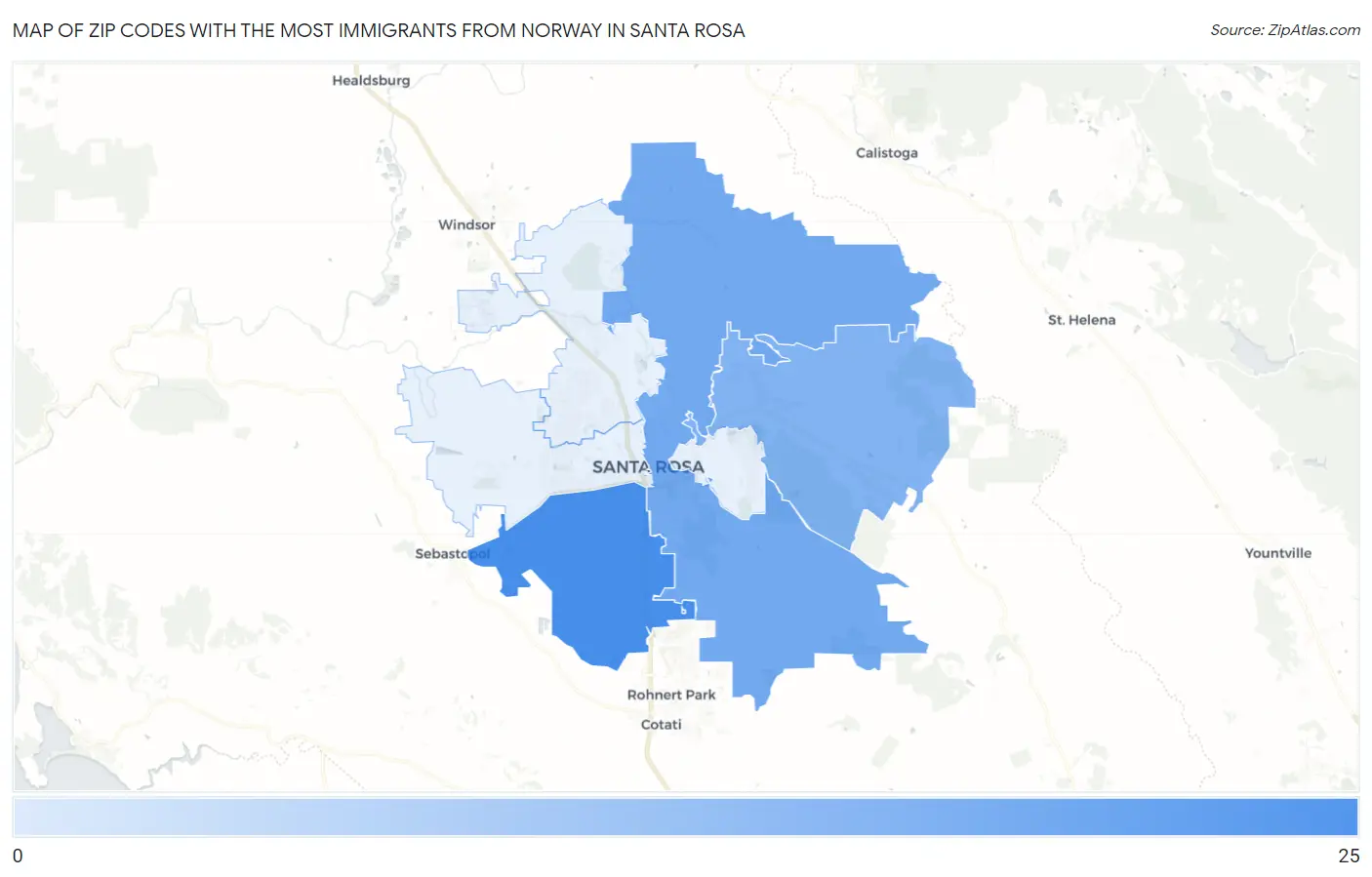 Zip Codes with the Most Immigrants from Norway in Santa Rosa Map