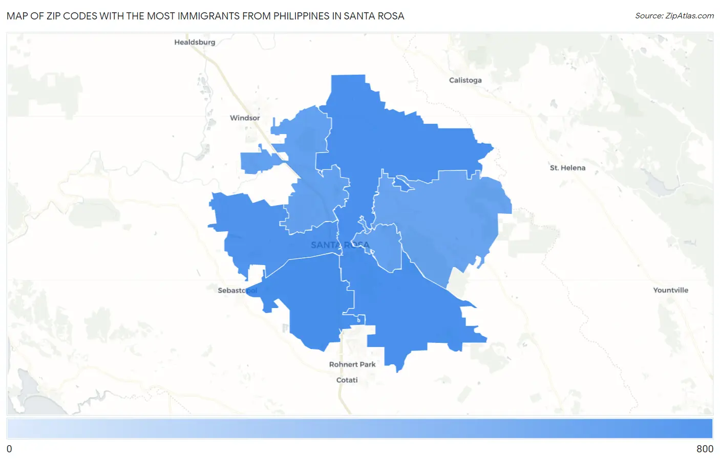 Zip Codes with the Most Immigrants from Philippines in Santa Rosa Map