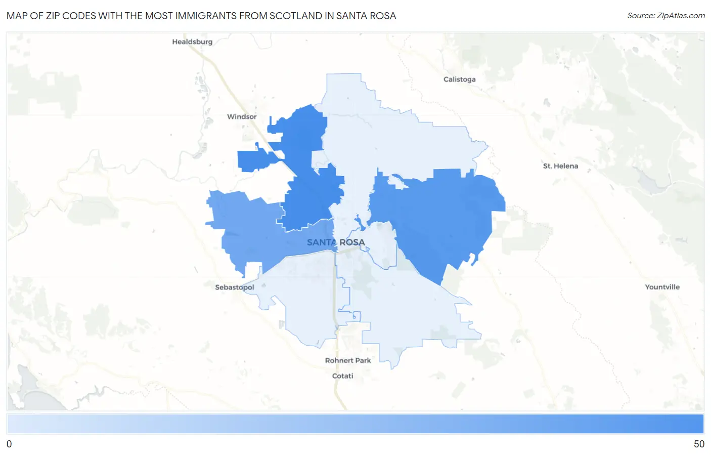Zip Codes with the Most Immigrants from Scotland in Santa Rosa Map