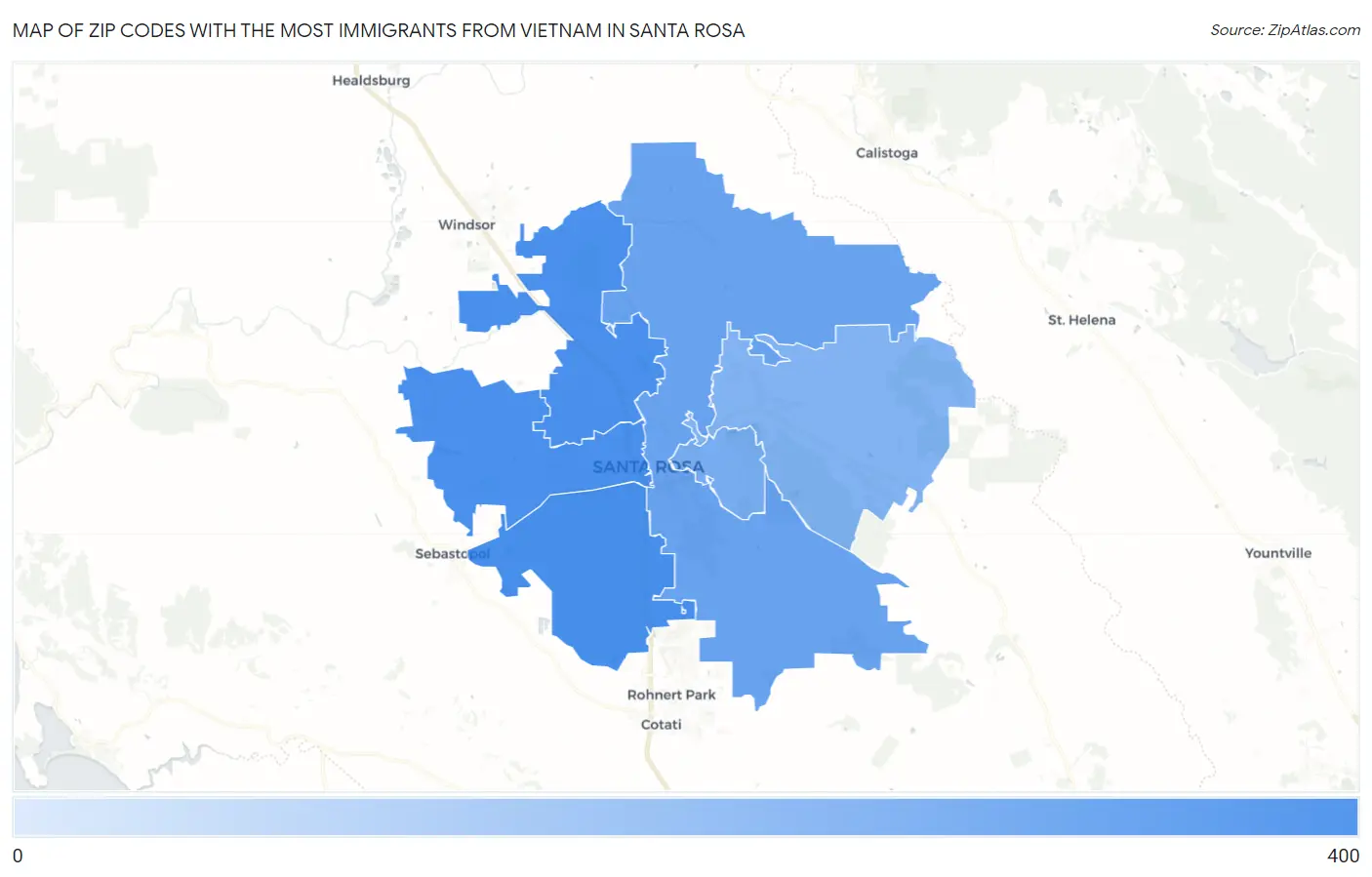 Zip Codes with the Most Immigrants from Vietnam in Santa Rosa Map