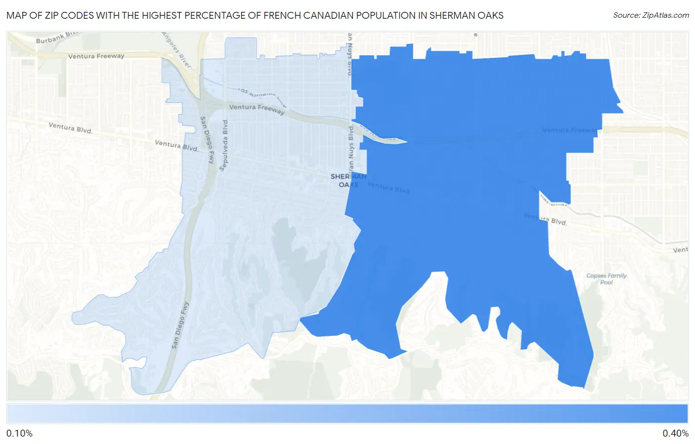 Zip Codes with the Highest Percentage of French Canadian Population in Sherman Oaks Map