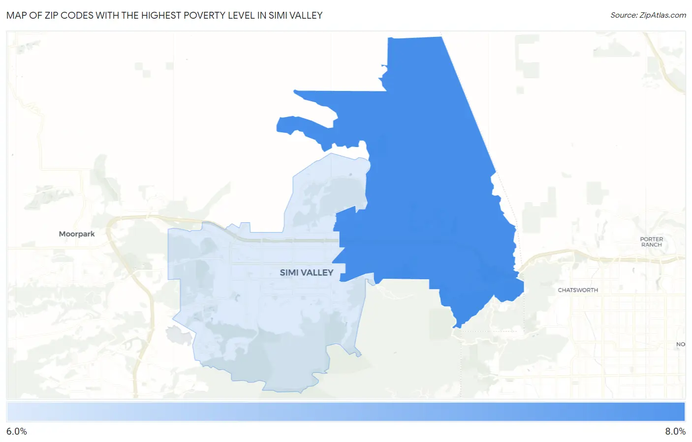 Zip Codes with the Highest Poverty Level in Simi Valley Map
