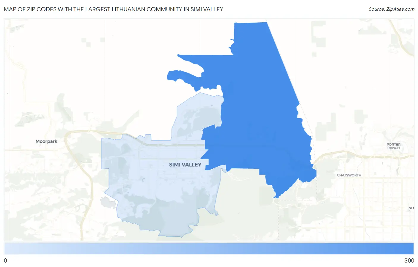 Zip Codes with the Largest Lithuanian Community in Simi Valley Map