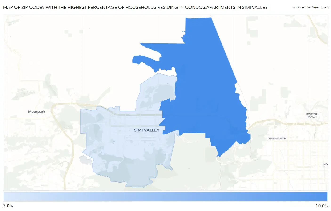 Zip Codes with the Highest Percentage of Households Residing in Condos/Apartments in Simi Valley Map