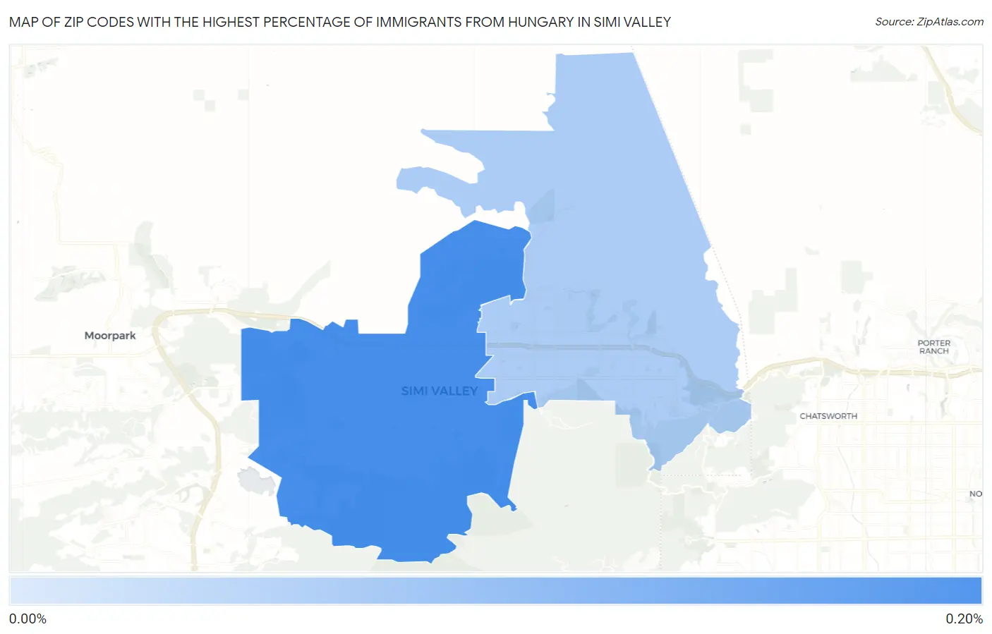 Zip Codes with the Highest Percentage of Immigrants from Hungary in Simi Valley Map