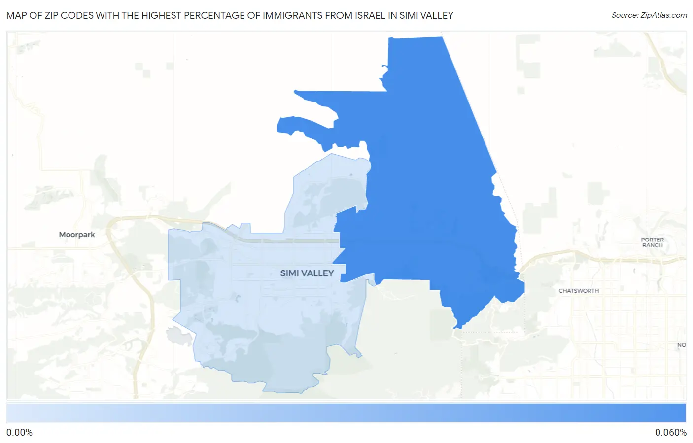 Zip Codes with the Highest Percentage of Immigrants from Israel in Simi Valley Map