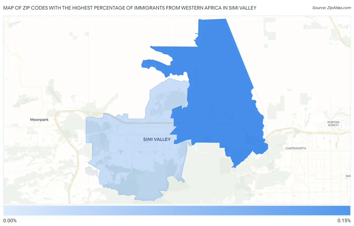 Zip Codes with the Highest Percentage of Immigrants from Western Africa in Simi Valley Map