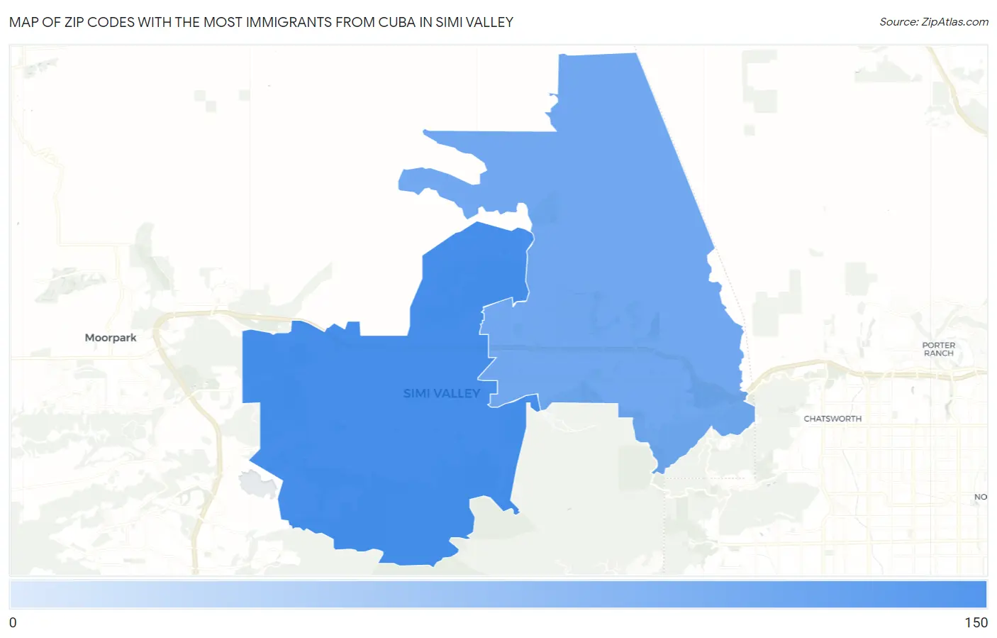 Zip Codes with the Most Immigrants from Cuba in Simi Valley Map