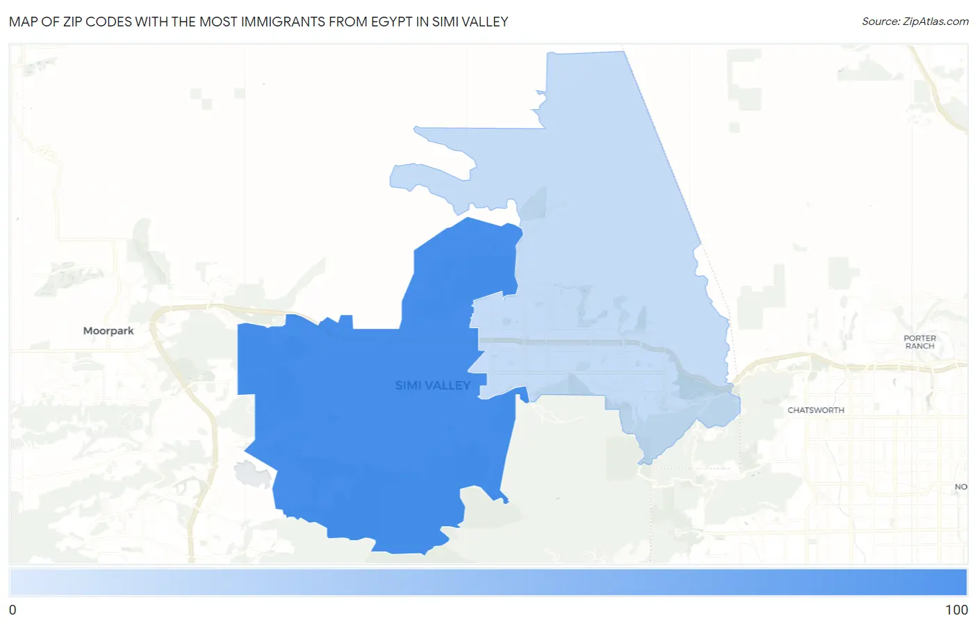Zip Codes with the Most Immigrants from Egypt in Simi Valley Map