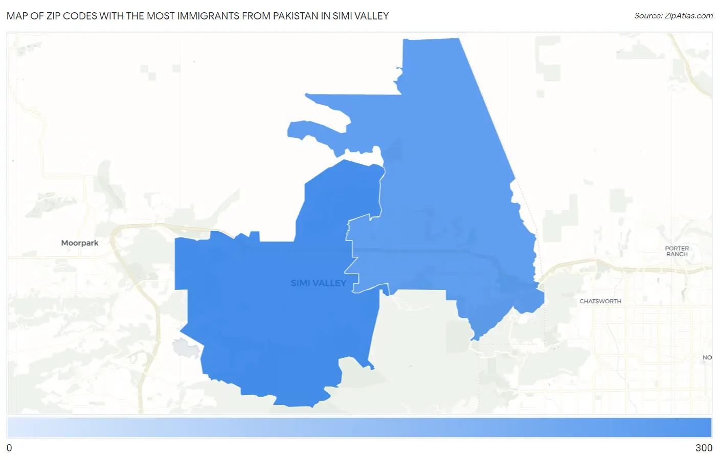 Zip Codes with the Most Immigrants from Pakistan in Simi Valley Map