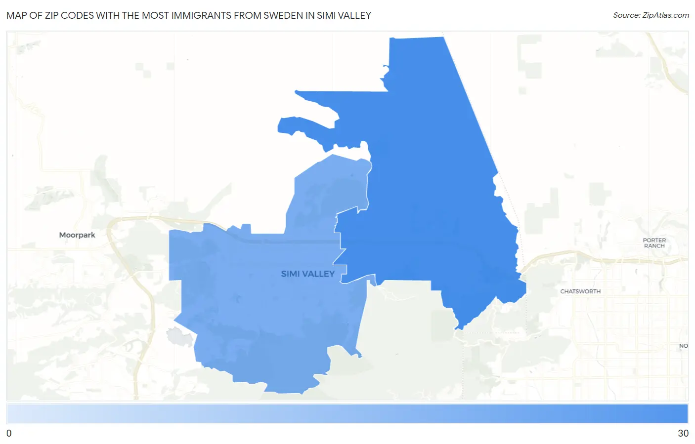 Zip Codes with the Most Immigrants from Sweden in Simi Valley Map