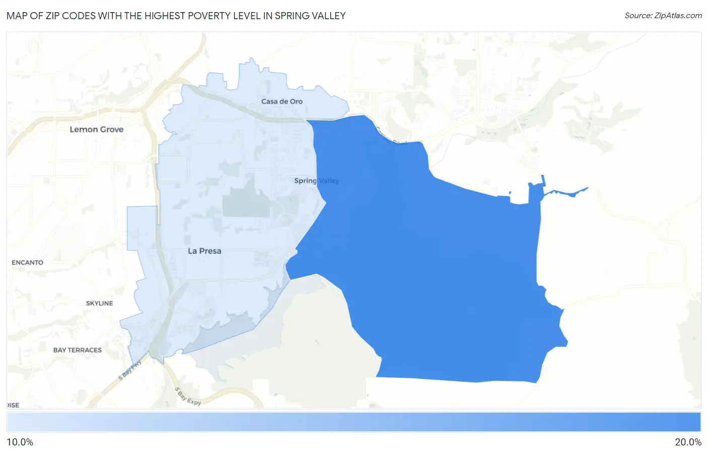 Zip Codes with the Highest Poverty Level in Spring Valley Map